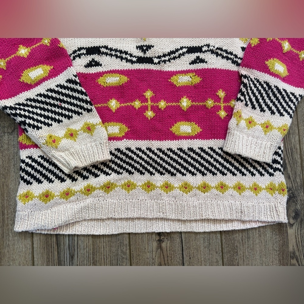 Vintage Forenza Sweater M Pink Geometric Knit 90s Chunky Ramie Cotton - Picture 6 of 13